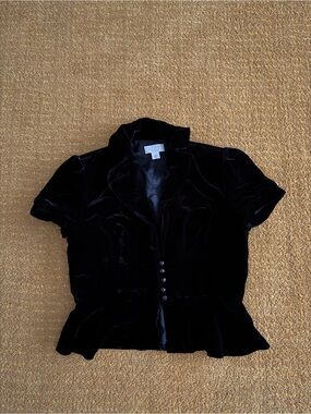 LOFT Black Velvet Peplum Short-Sleeve Blouse